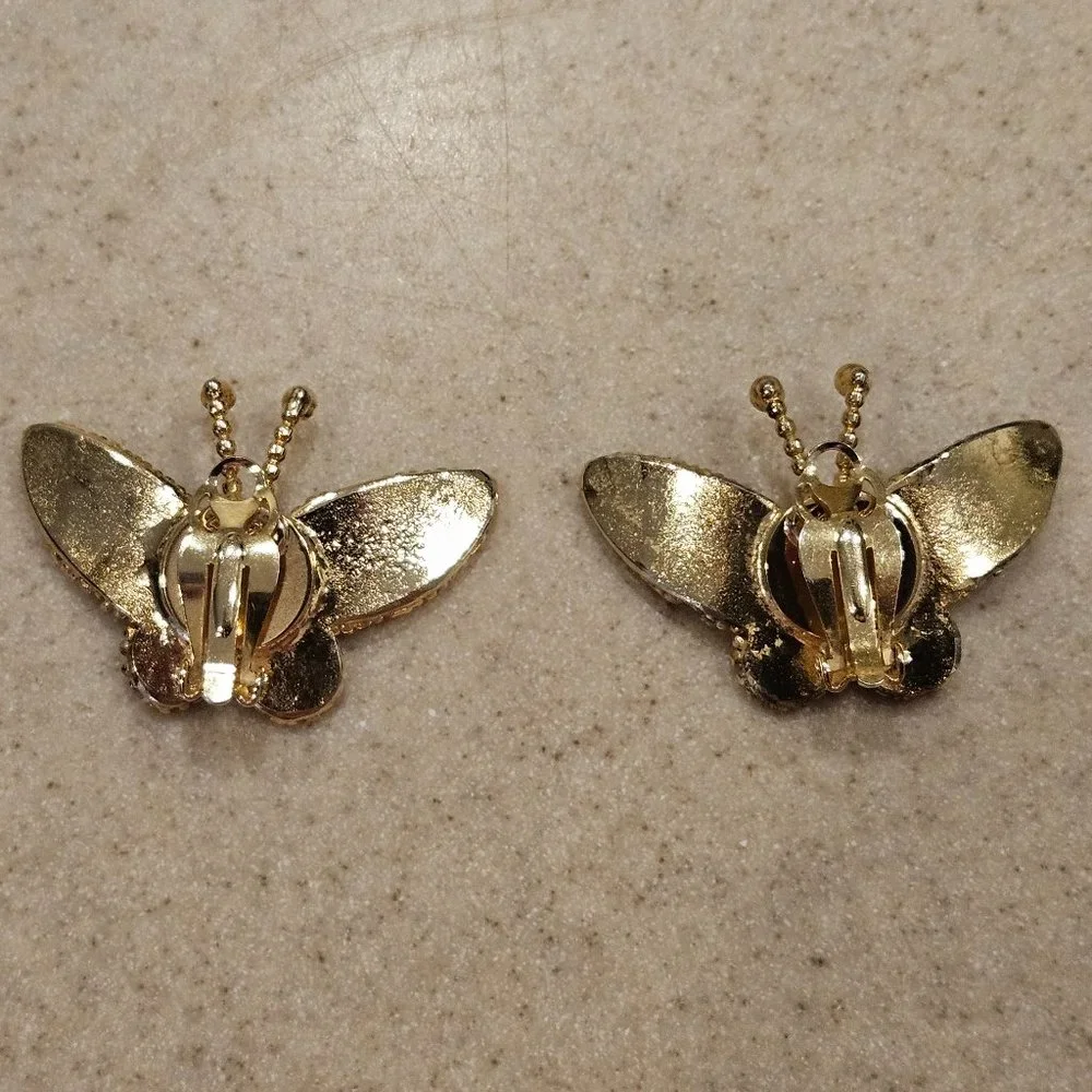RARE HAUTE COUTURE DESIGNER SIMAN TU BUTTERFLY CRYSTAL GOLD STATEMENT EARRINGS